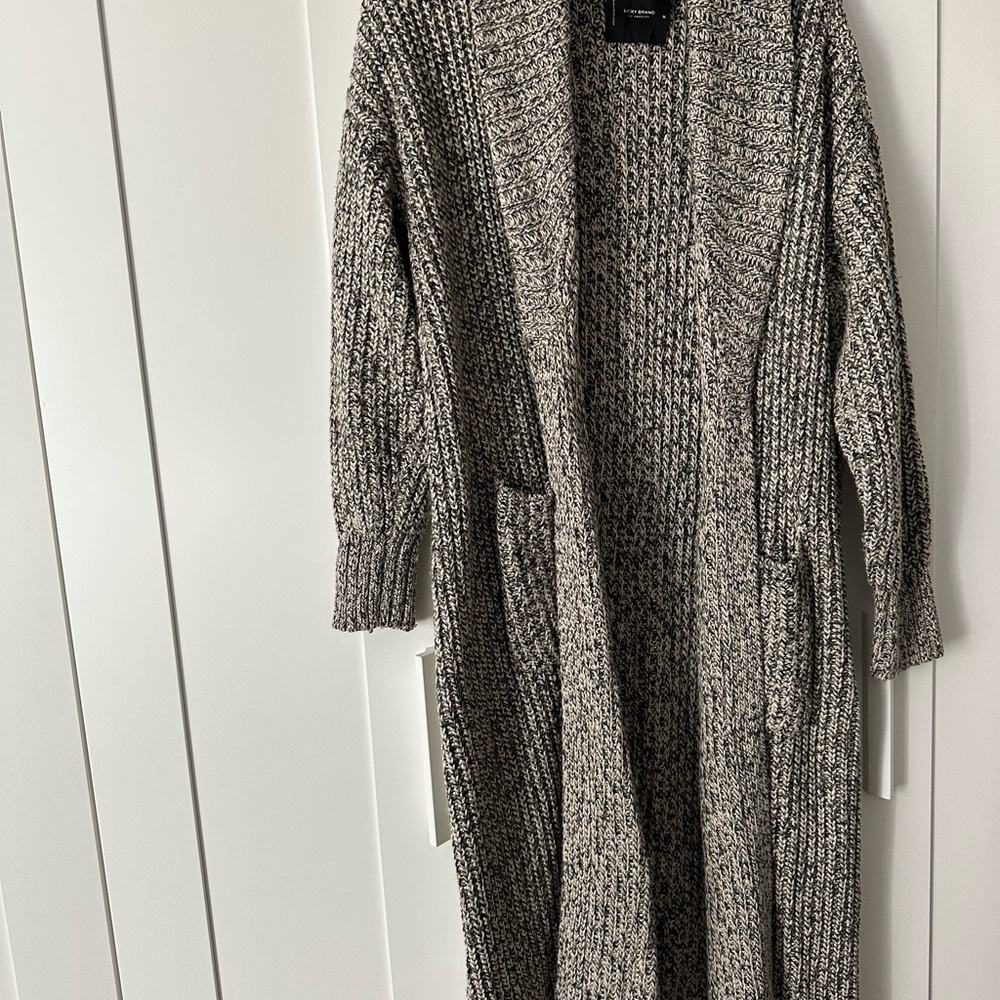 Lucky Brand Black and White Knit Cardigan Long Duster